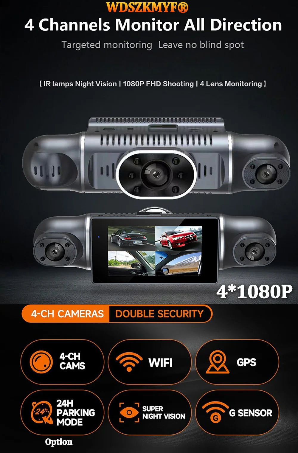 4Camera Car DVR 4*1080P 360 Degrees Video Recorder WIFI GPS Dash Cam Front right left Rear View camera 24h Parking Monitor Gift
