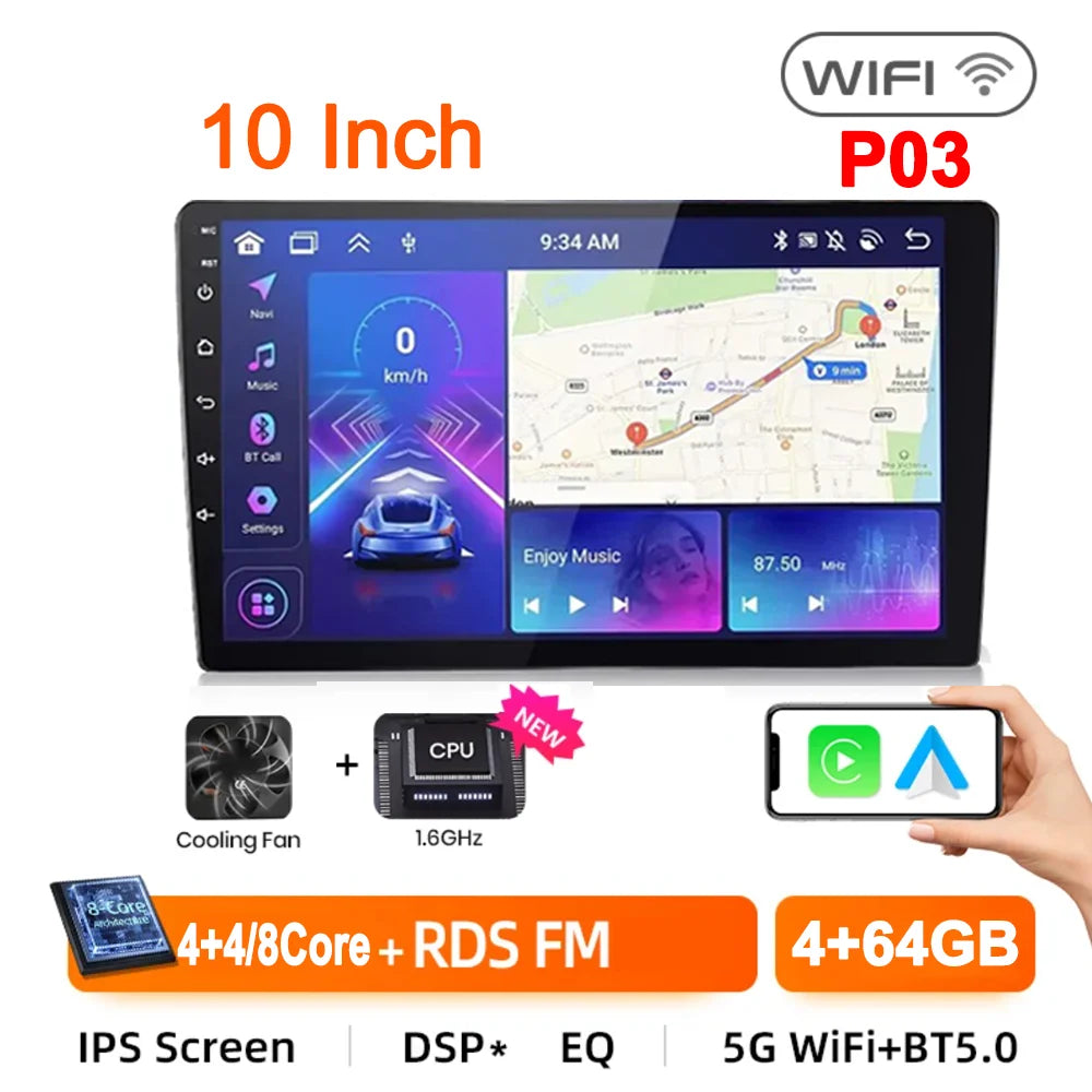 7/9/10inch 2 Din Car Audio Android 13 4/8Core Android auto Carplay 64G Automotive Multimedia Player BT Car intelligent Systems