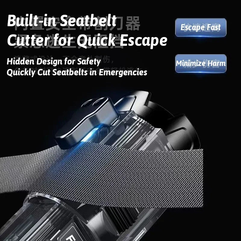 6in1 Car Emergency Light with Window Breaker Seatbelt Cutter Power Bank Zoomable Flashlight Magnetic Base Car Emergency Kit