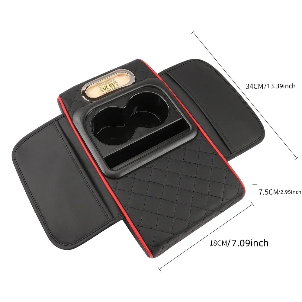 Car Armrest Box Thicken Height Pad Arm Rest Cushion with Pocket Tissue Cup Holder Memory Cotton Elbow Support Height Pad