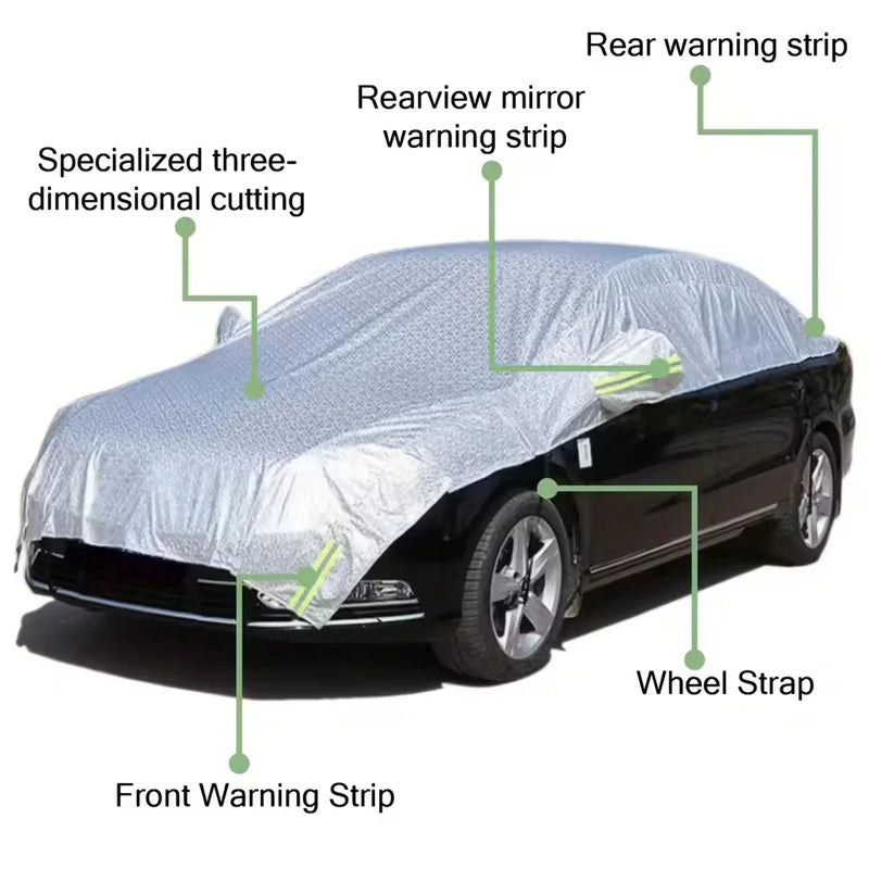 1pc All-Weather Half Car Body Cover - Waterproof, Dustproof, UV & Snow Resistant for Sedans, Protects Windshield and Roof