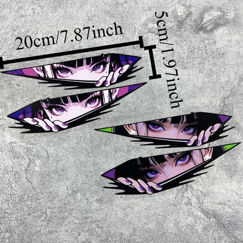 1pair Anime Eyes JDM Motorcycle Stickers Waterproof Motorbike Front Fairing Side Panels Fuel Tank Electric Scooter Vinyl Decals