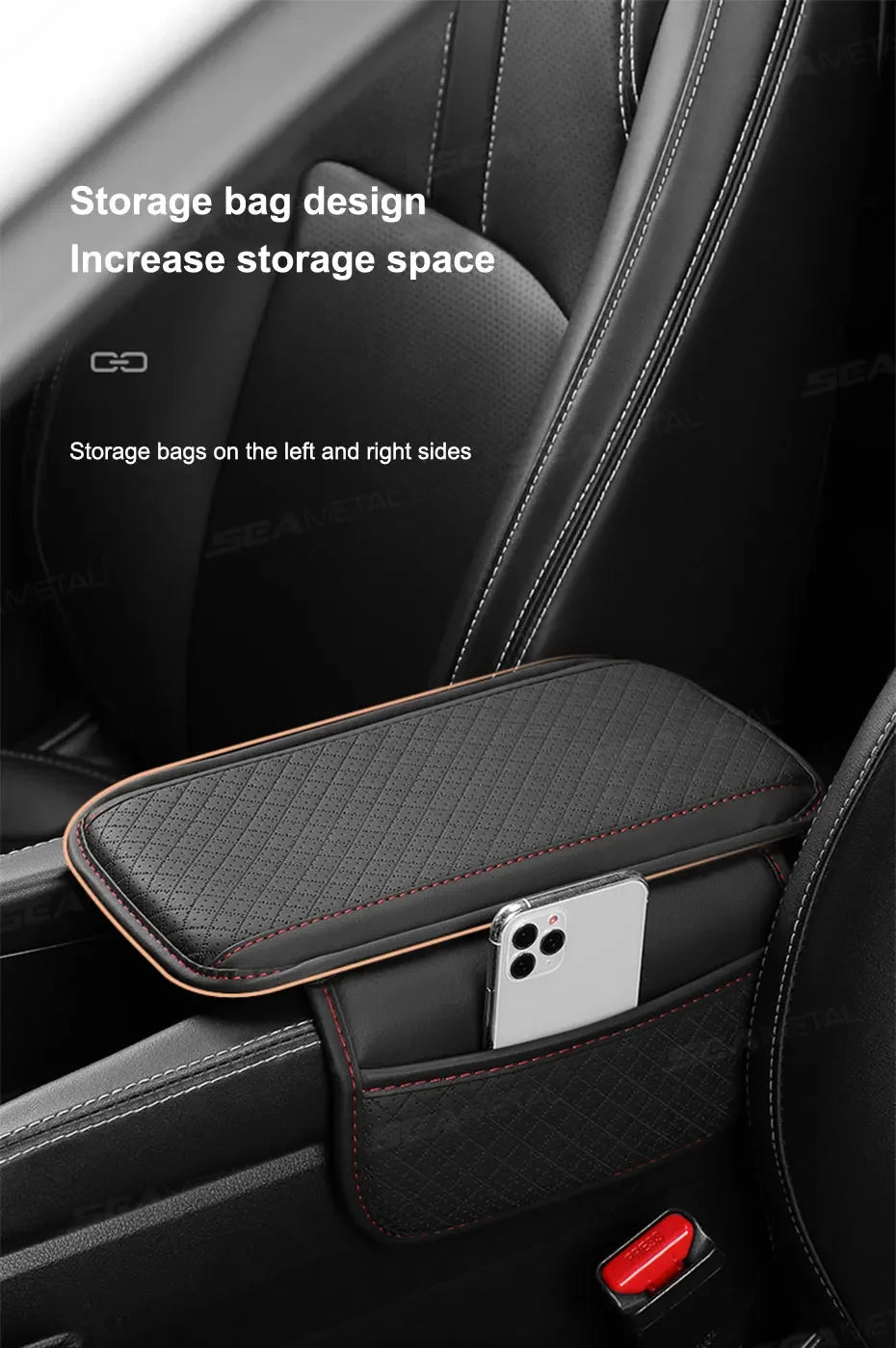 Leather Car Armrest Box Pad Memory Foam Center Console Arm Rest Protector Cover with Storage Pocket Elbow Rest Cushion