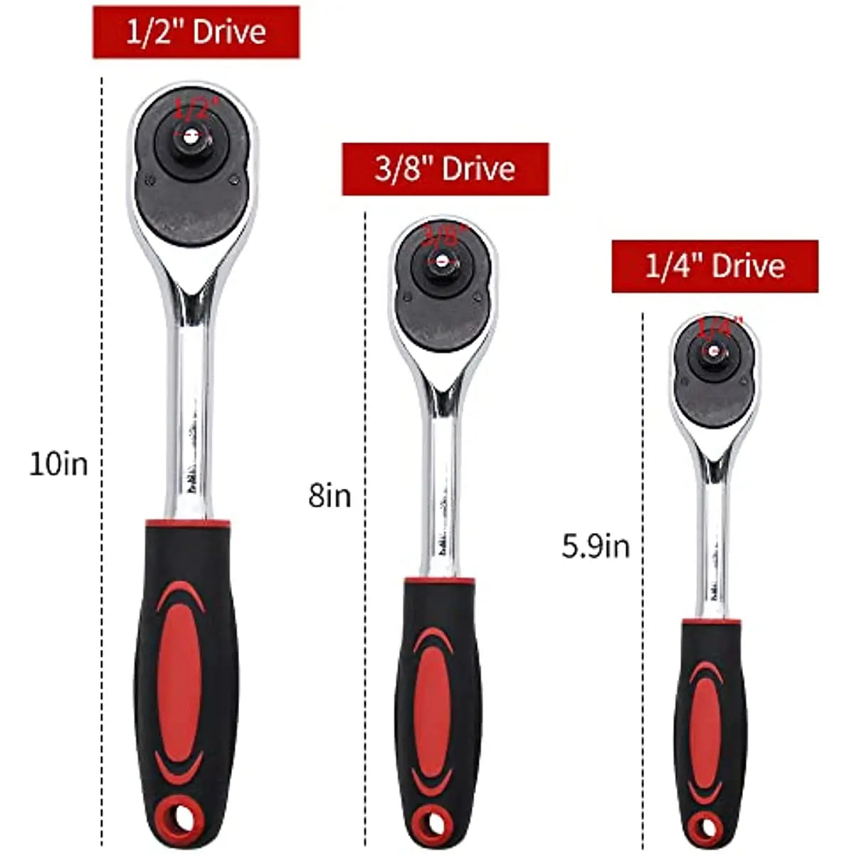 Drive Ratchet Handle, Professional Heavy Duty Ratchet Set, Quick-release Reversible, Premium Chrome Vanadium Steel Construction