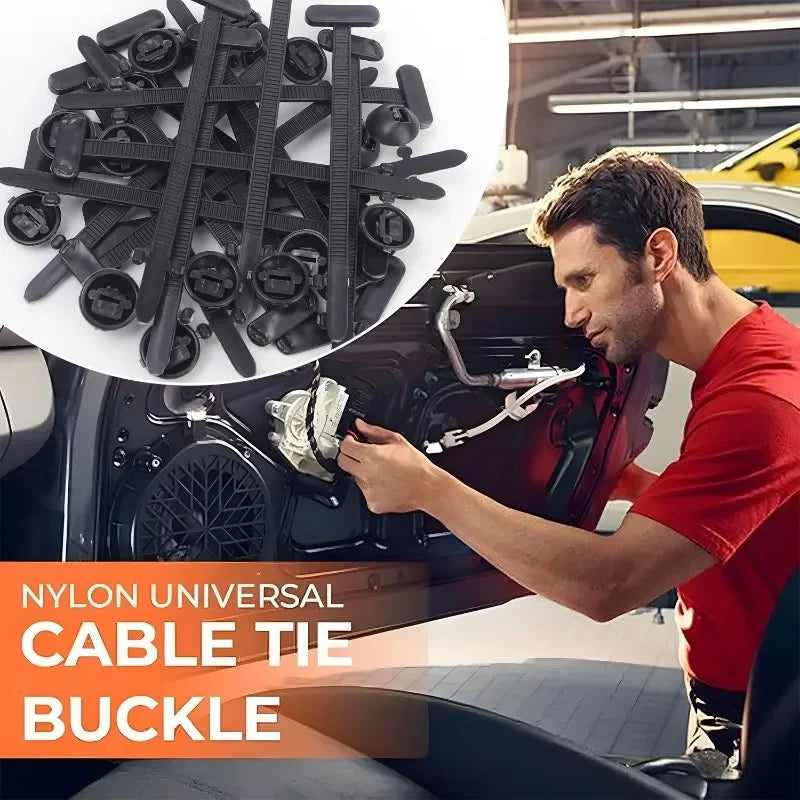Nylon Universal Cable Tie Buckle Heavy Duty Self-Locking Zip Ties Holder with Pin Fasteners Car Body UV Resistant Zipties