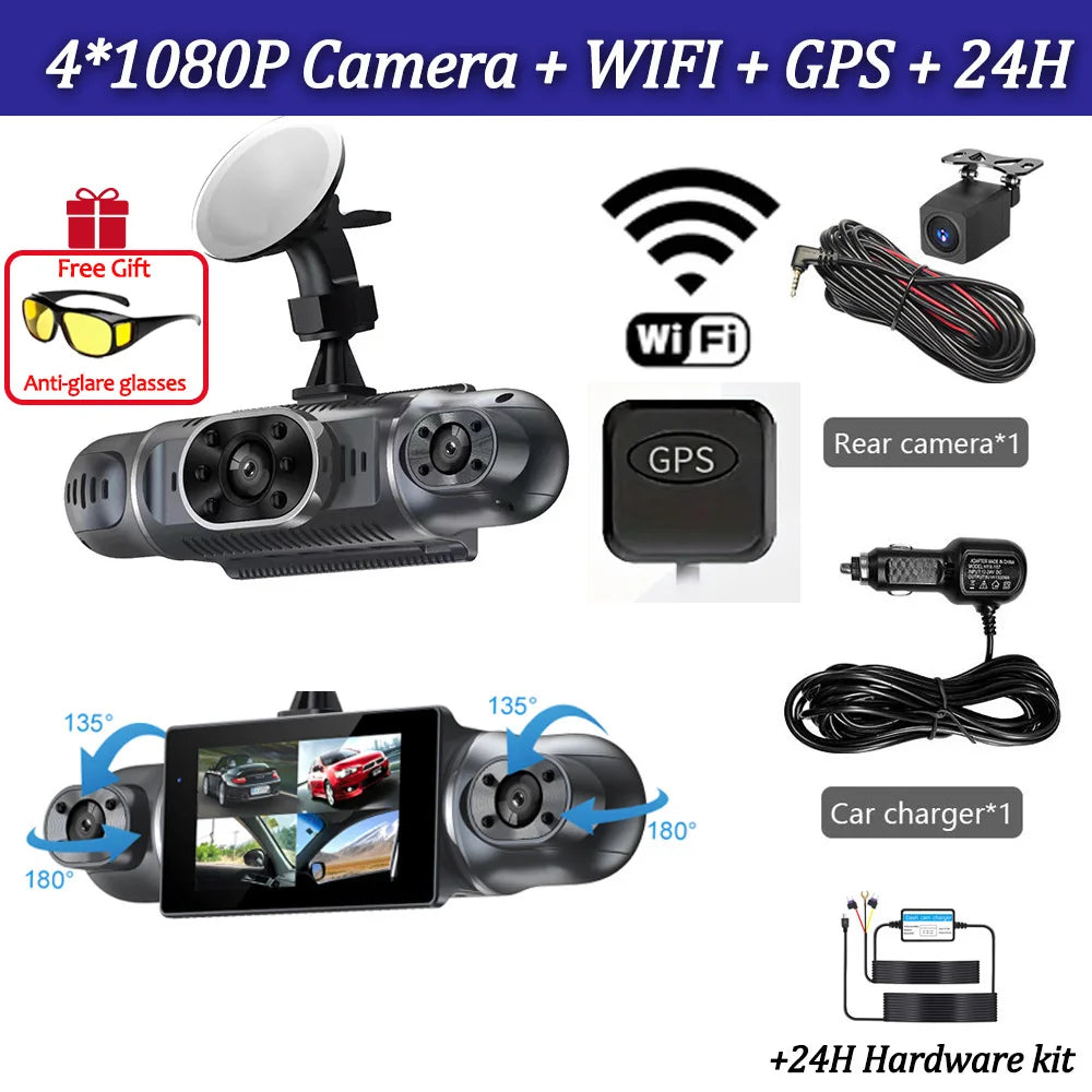 4Camera Car DVR 4*1080P 360 Degrees Video Recorder WIFI GPS Dash Cam Front right left Rear View camera 24h Parking Monitor Gift