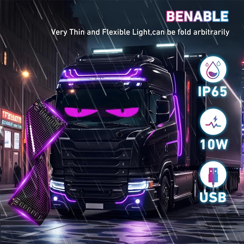 Dynamic Devil Eyes Light for Cars Truck Windshield Programmable LED Display Flexible Soft Screen Bluetooth APP Remote Control