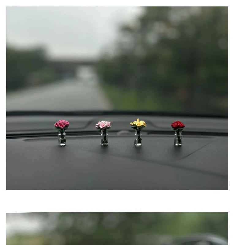 Cute Car Interior Decoration Mini Rose Sunflower Vase Auto Center Console Decoration Ornaments For Car Gifts Accessories