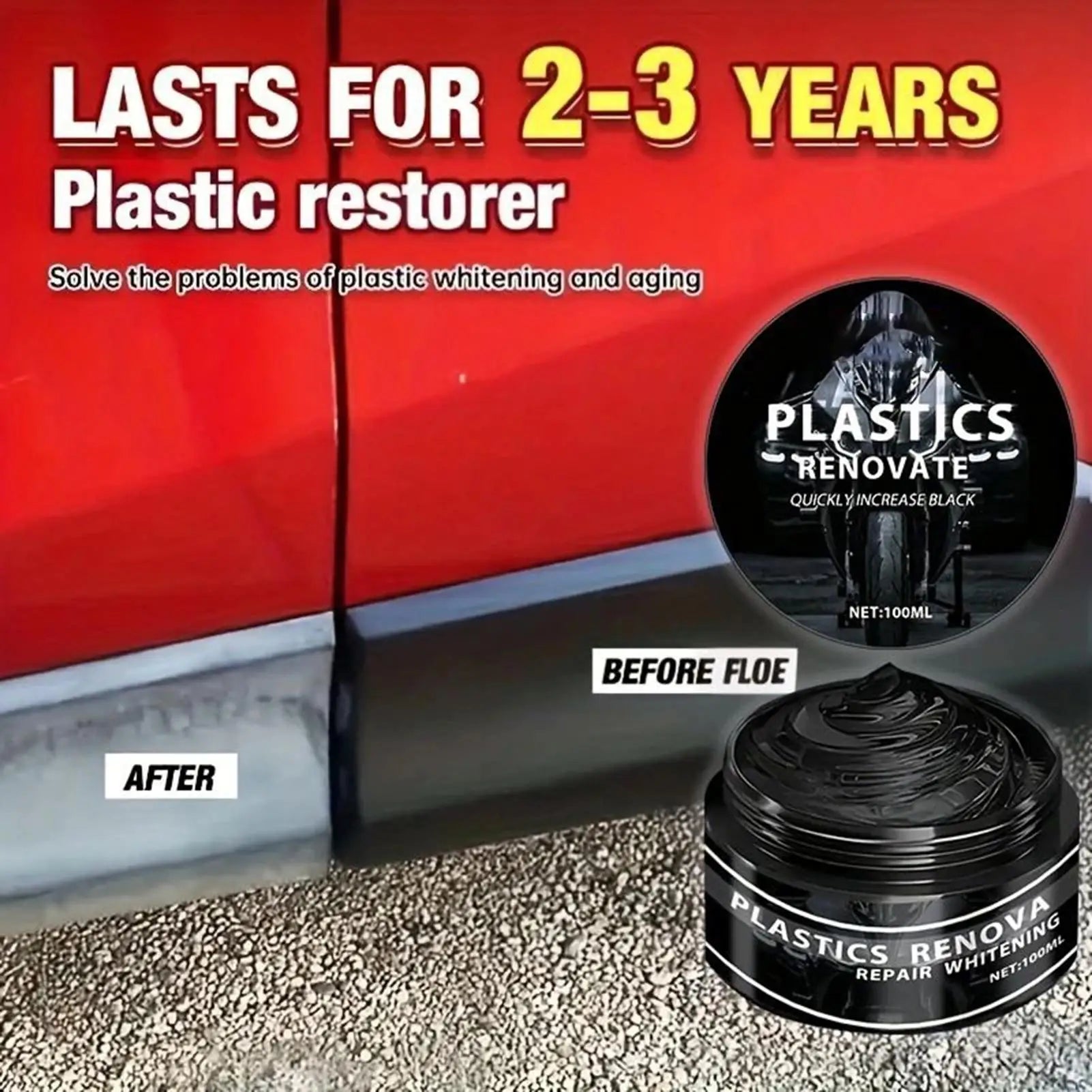 Car & Motorcycle Renovation Wax Plastic & Rubber Repair Cream - Nano Enhanced Black Car Wax Renovation Wax Interior Restorer
