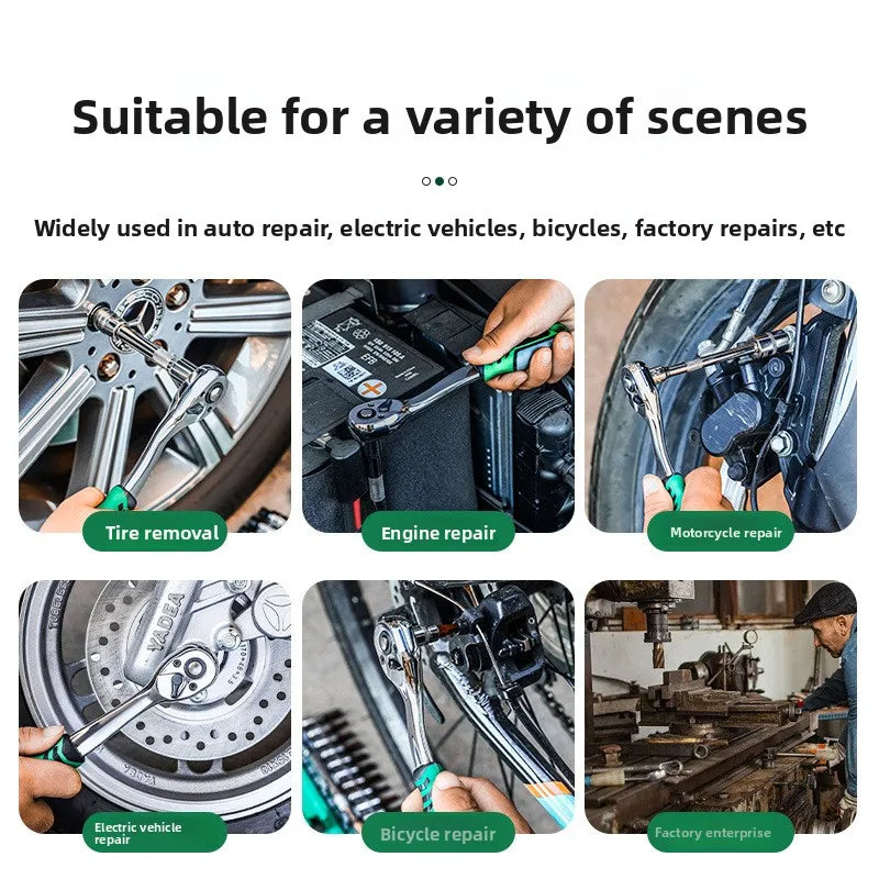 A Complete Set of 72-tooth Ratchet Wrenches Made of Portable and Multi-functional Chromium-molybdenum Steel for Home Use