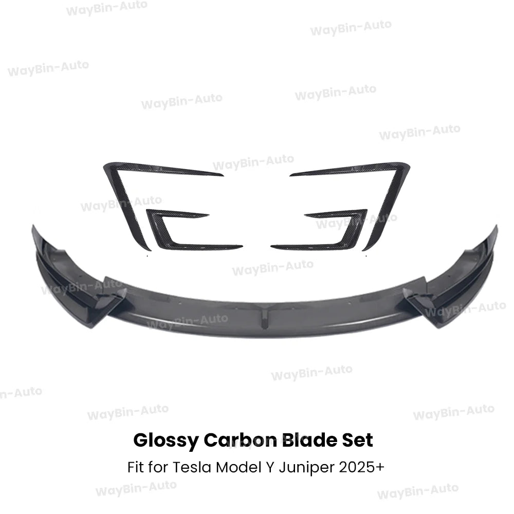 For 2025+ Tesla Model Y Juniper Front Bumper Lip Front Guard Trim Spoiler ABS Black Carbon Body kit Front Lip Accessori auto