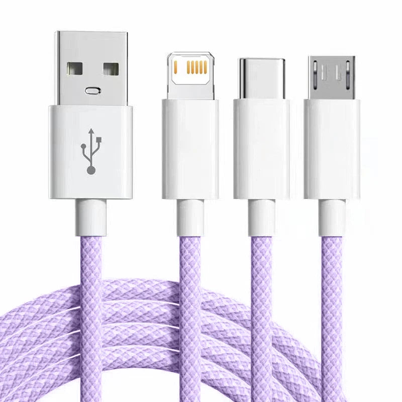 3IN1 100W 6A Car Fast Charging USB Cable For iPhone 14 13 12 11 15 17 16 Pro Max Samsung Xiaomi PD Cable Tablet Type C Data Cord