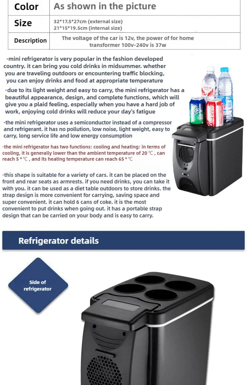 6L Portable Compact Mini Fridge 12V Car Refrigerator Freezer for Camping Traveling Electric Cool Box Summer Outdoor Fridge