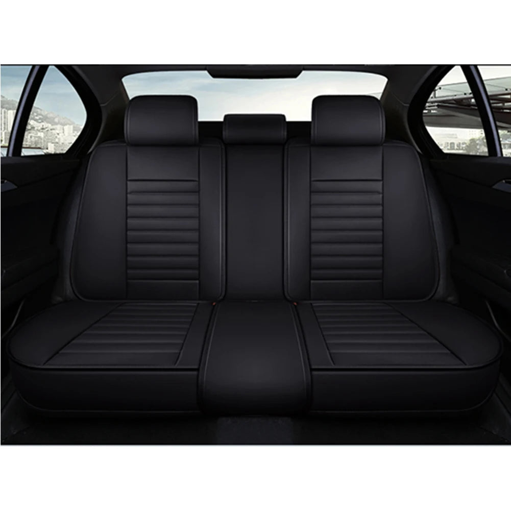Black & White Faux Leather Car Seat Covers - Universal Fit, Lumbar Support, Waterproof, Anti-Slip, Durable for Cars, SUVs, Truck