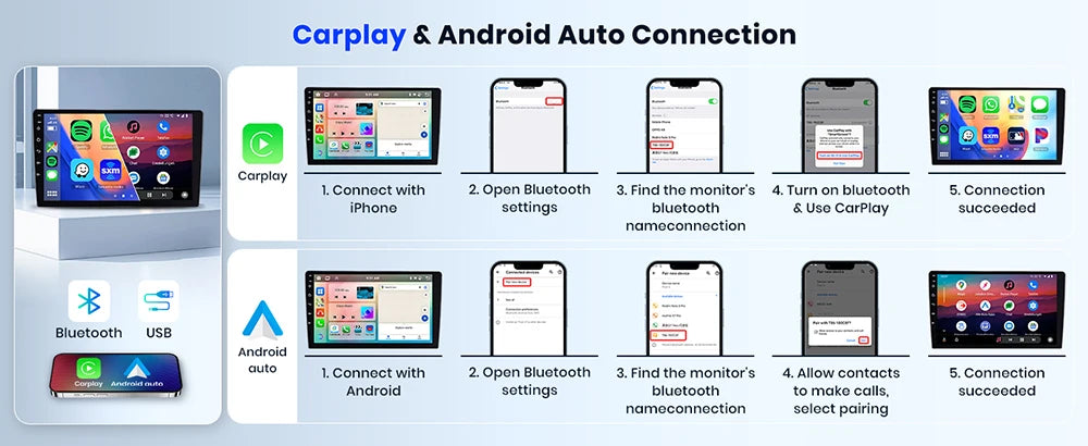 7/9/10inch 2 Din Car Audio Android 13 4/8Core Android auto Carplay 64G Automotive Multimedia Player BT Car intelligent Systems