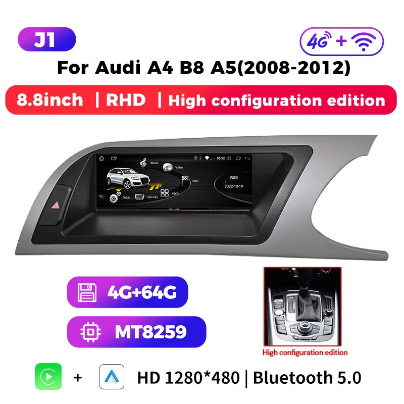 wireless carplay Android auto bluetooth car stereo radio for audi a4 b8 a5 S4 Multimedia Player Navigation GPS touch screen RHD
