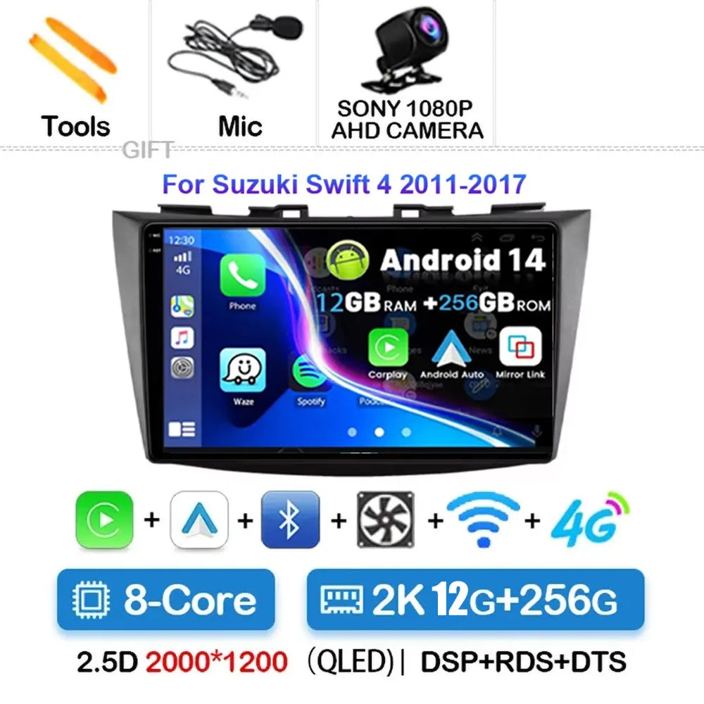 Android 15 Car Radio For Suzuki Swift 4 2011-2017 Wireless Carplay Auto Radio Multimedia Player 4G Wifi GPS DSP 48EQ 2din