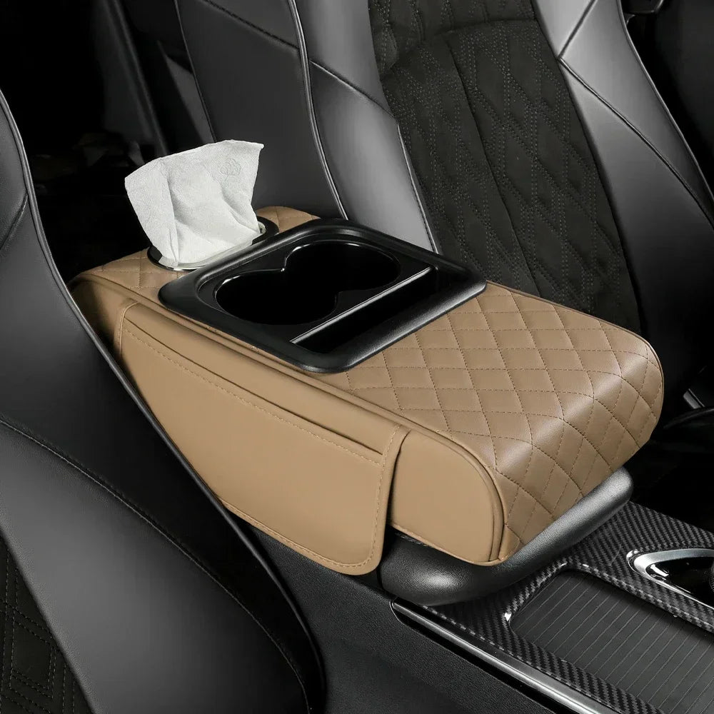 Car Armrest Box Thicken Height Pad Arm Rest Cushion with Pocket Tissue Cup Holder Memory Cotton Elbow Support Height Pad