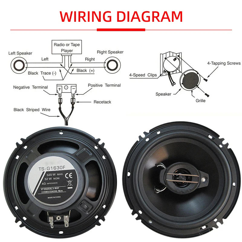 2pcs 6 Inch 320W 3 Way Universal Car Coaxial Car Music Stereo Full Range Hi-Fi for Car Truck Door Speakers Surround Sound System