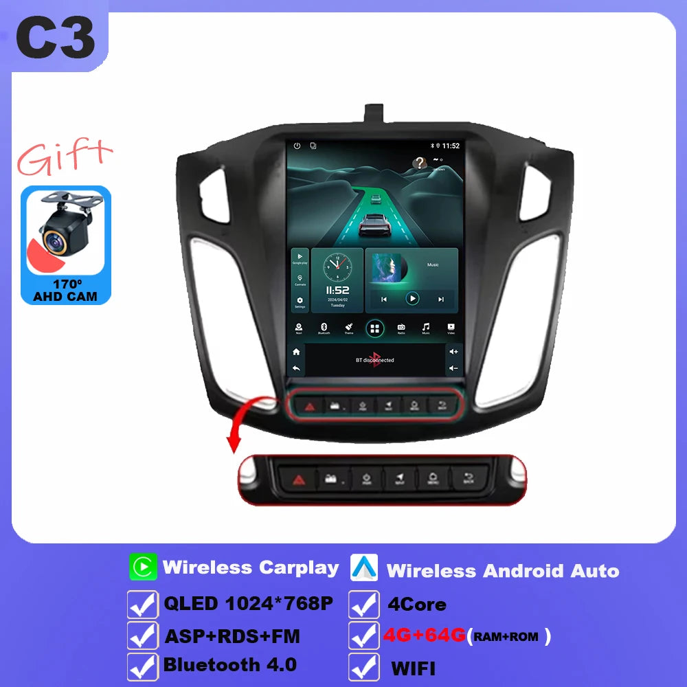 9.7 inch 8Core Android 15 Car Radio for Ford Focus 3 Mk 3 2011 2012 - 2019 Multimedia Video Player 2Din Carplay Auto Stereo DVD