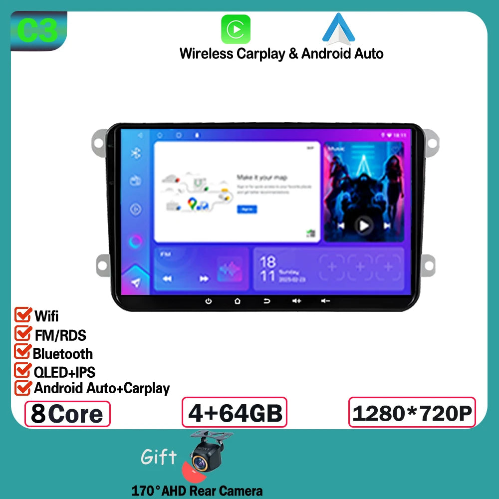 Android 15 car radio For Volkswagen VW CC Passat B7 Polo Golf 5 6 Jetta mk5 mk6 Video Player GPS wireless carplay Head Unit WIFI