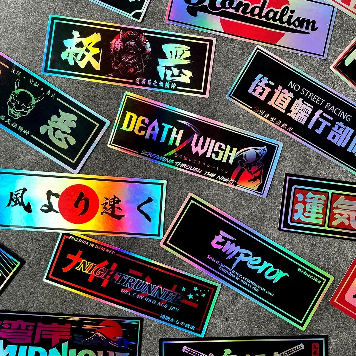 24PCS/Pack 12cm Long JDM Samurai Stickers Laser Rainbow Car Window Windshield Motorcycle Body Moto Helmet Accessories Decals