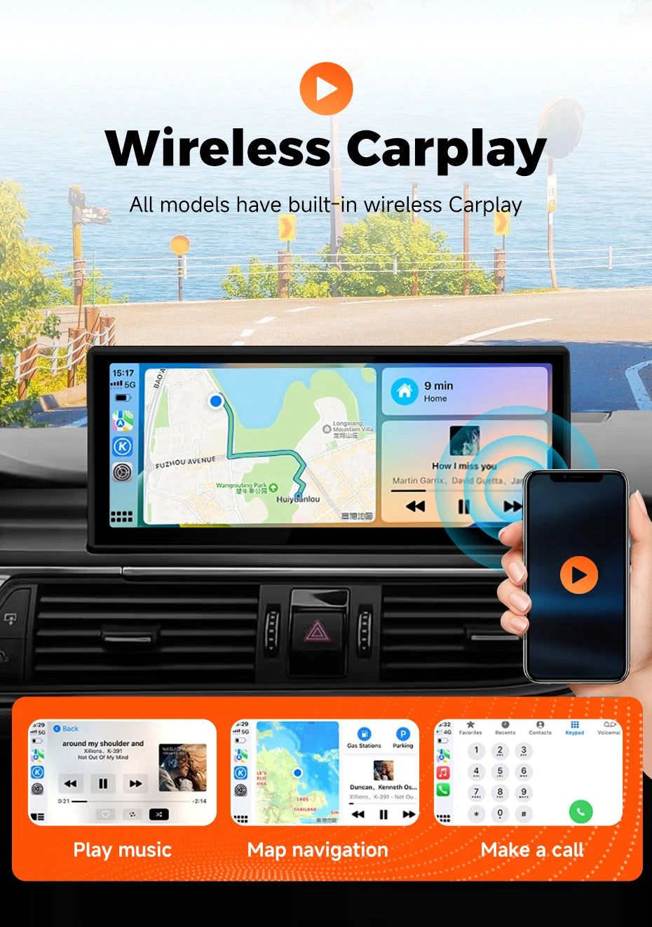 Android 14 bluetooth Car Radio Multimedia Player Carplay Screen Stereo ntelligent car systems GPS Navigation For Audi A6 A7 C7