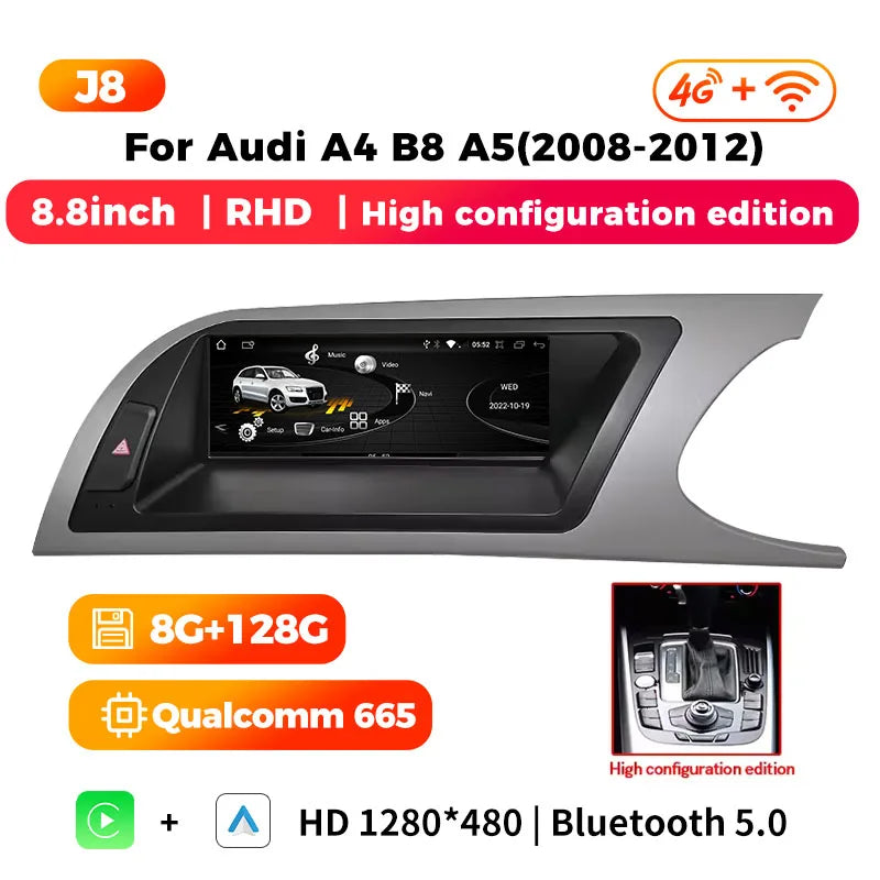 wireless carplay Android auto bluetooth car stereo radio for audi a4 b8 a5 S4 Multimedia Player Navigation GPS touch screen RHD
