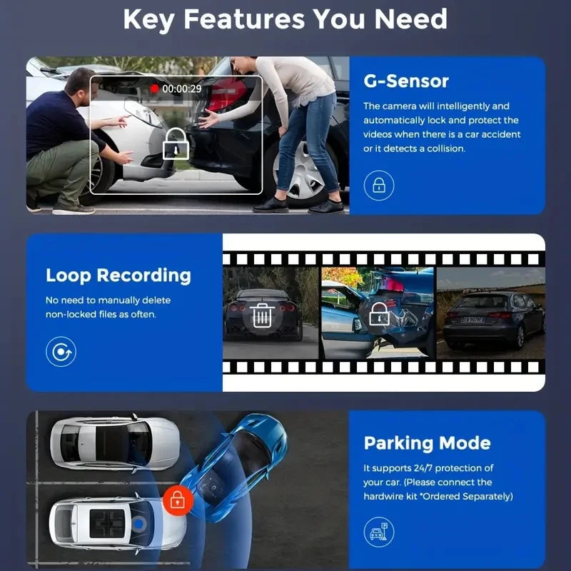 WIFI APP Control Car Dvr 3 Channel 1080P Dash Cam for Cars Front and Rear View Recorder Video Car Camera for Car Assecories