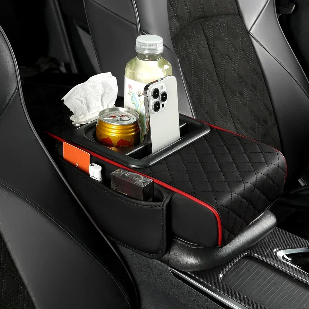 Car Armrest Box Thicken Height Pad Arm Rest Cushion with Pocket Tissue Cup Holder Memory Cotton Elbow Support Height Pad