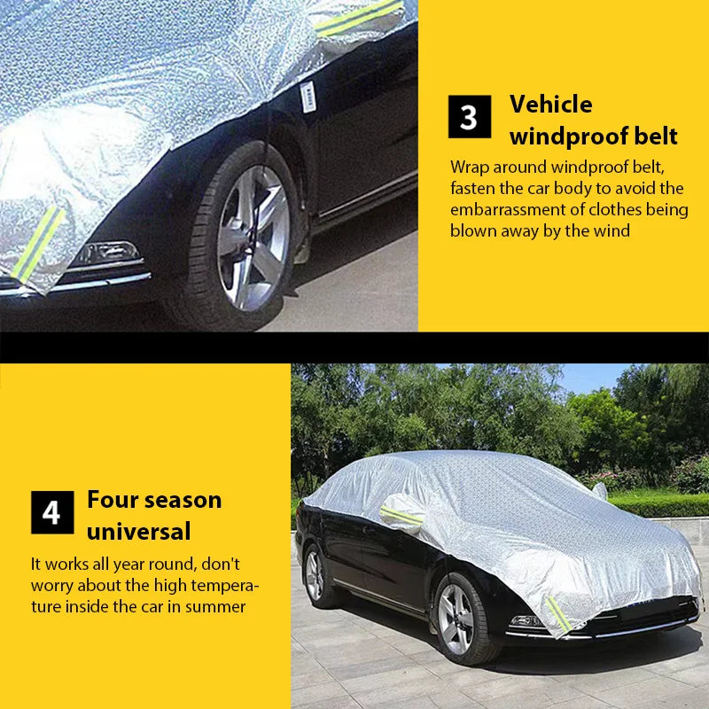 1pc All-Weather Half Car Body Cover - Waterproof, Dustproof, UV & Snow Resistant for Sedans, Protects Windshield and Roof