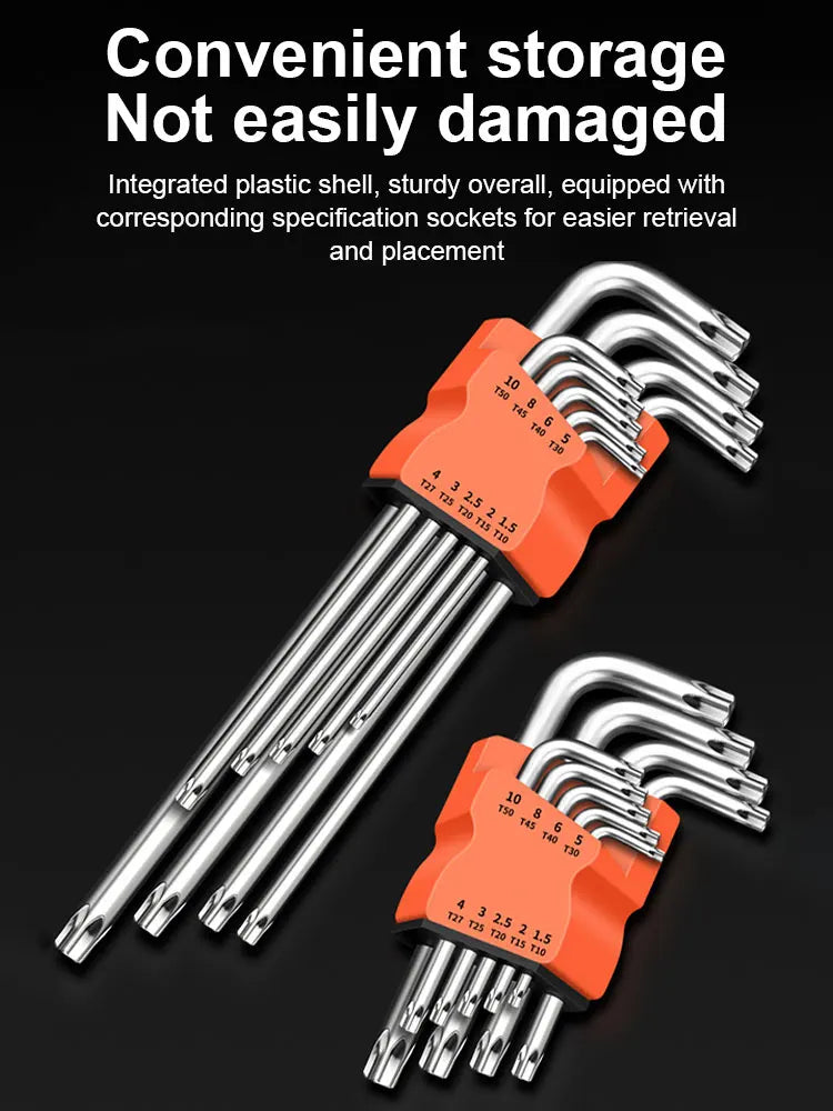 9Pcs Torx Star Wrench Kits Set Allen Keys Hexagon Spanner Key Set Plum Blossom Dual End L Type Star Screwdriver Hand Repair Tool