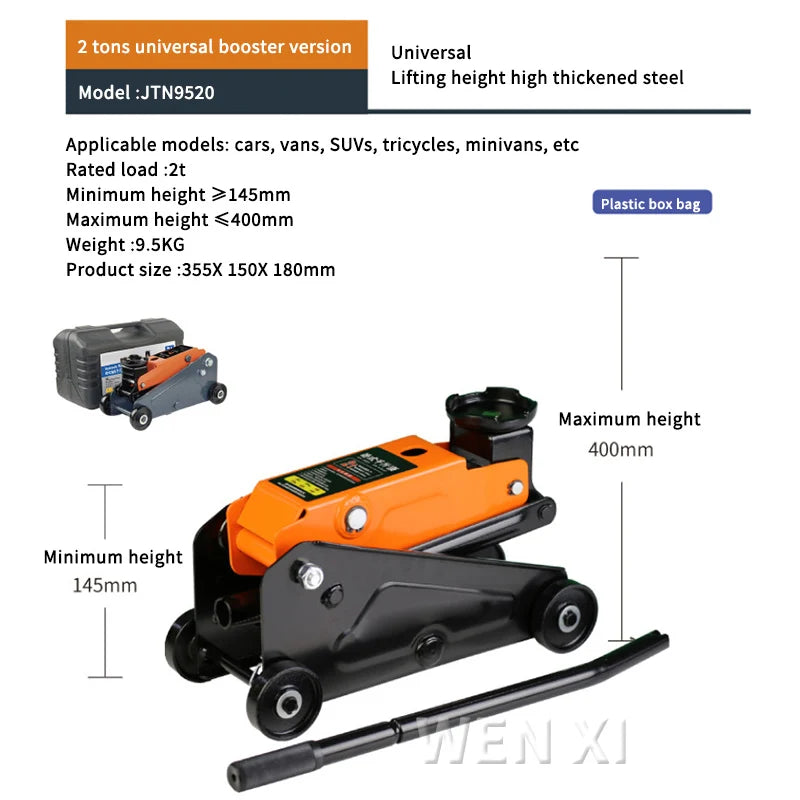 2Ton Hydraulic Trolley Steel Jack Flat Lifting Height 145-400mm 360° Wheels Car Lifter Axle Stand for Workshop Home Lifting Tool