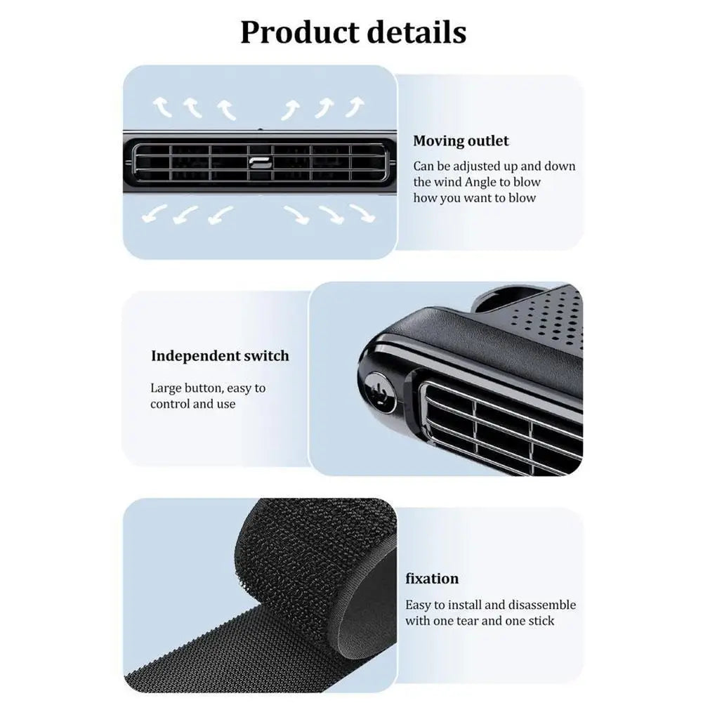 Car Seat Fan - High Speed USB Cooling Fan with Strong Wind, Backrest Ventilation for Vehicles, 12V/24V Auto Cooling System