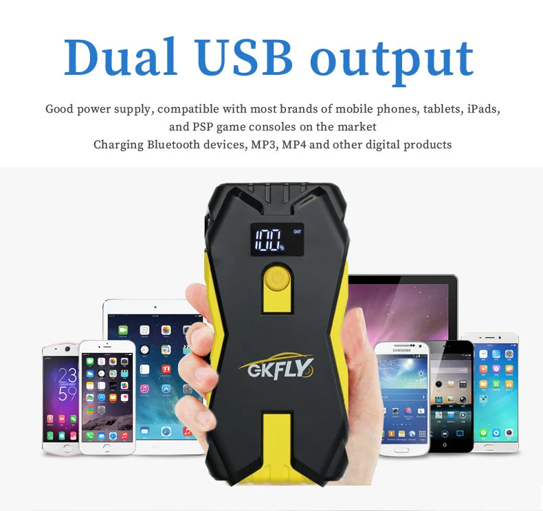 GKFLY Jump Starter Power Bank 800A /1200A Portable Car Battery Starter For 12V Car Emergency Booster Starter Starting Device