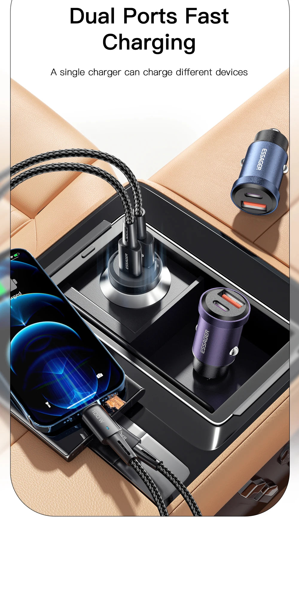 Essager 30W USB Car Charger Quick Charge4.0 QC PD 3.0 SCP 5A USB Type C Car Fast Charging For iPhone 14 13 Huawei Samsung Xiaomi
