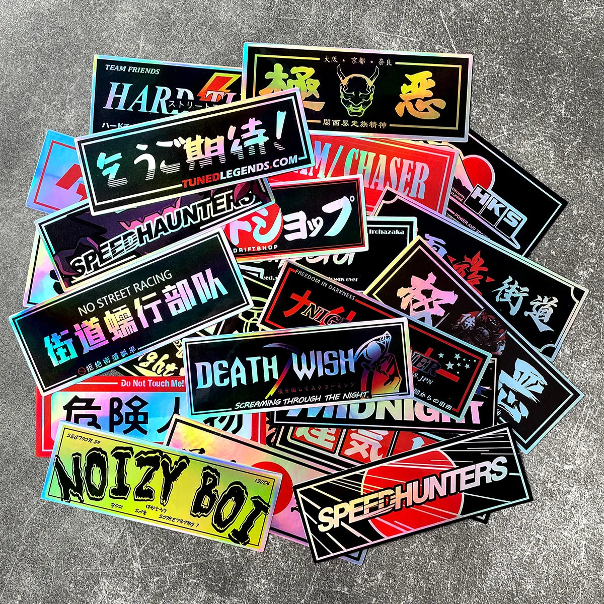 24PCS/Pack 12cm Long JDM Samurai Stickers Laser Rainbow Car Window Windshield Motorcycle Body Moto Helmet Accessories Decals