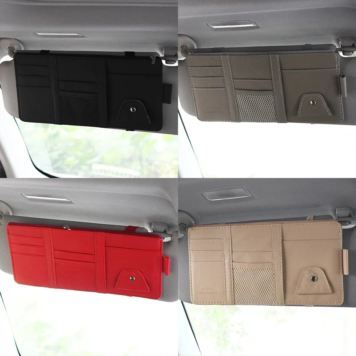 Leather car multi-functional sun visor, multi-pocket business card, memory card storage bag, car sunglasses frame, sun visor