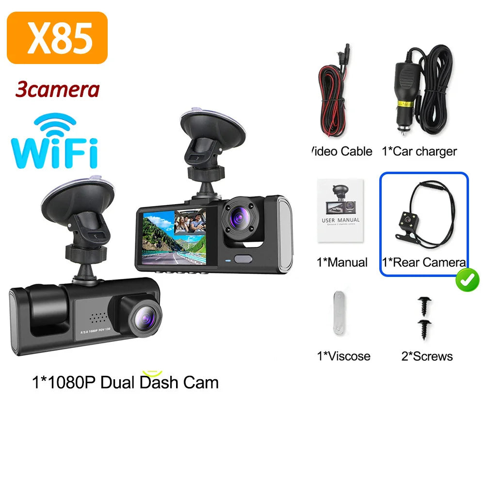 WIFI APP Control Car Dvr 3 Channel 1080P Dash Cam for Cars Front and Rear View Recorder Video Car Camera for Car Assecories