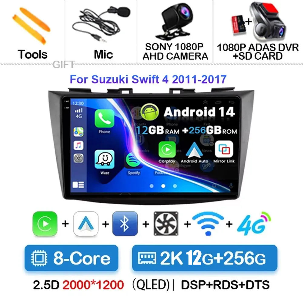 Android 15 Car Radio For Suzuki Swift 4 2011-2017 Wireless Carplay Auto Radio Multimedia Player 4G Wifi GPS DSP 48EQ 2din
