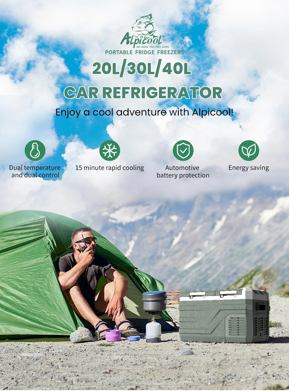 Alpicool NLS 20L 30L 40L Car Refrigerator Dual Zone 12V Portable Compressor Fridge Freezer 12/24V DC 100-240V AC for Camping