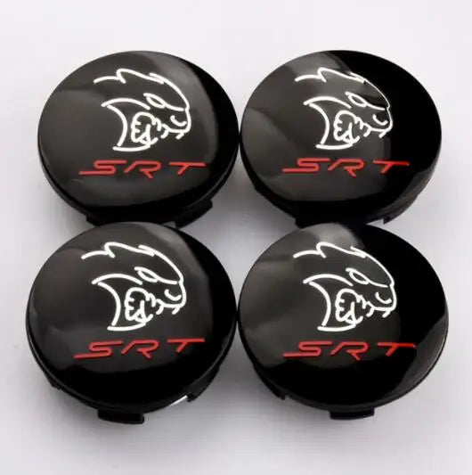 4pcs x 64mm Car Logo Wheel Center Hub Caps Rim Cover Emblem Sticker For Dodge Charger Challenger Hell Cat SRT Chrysler 300C
