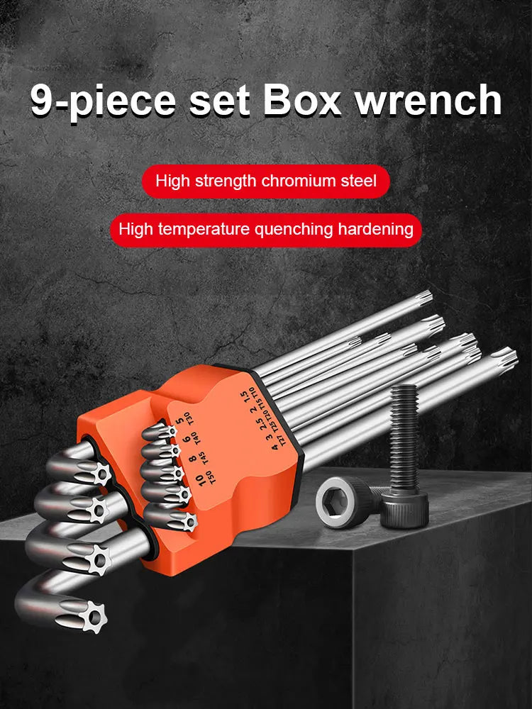 9Pcs Torx Star Wrench Kits Set Allen Keys Hexagon Spanner Key Set Plum Blossom Dual End L Type Star Screwdriver Hand Repair Tool