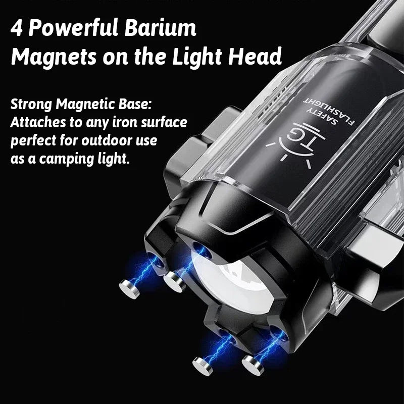 6in1 Car Emergency Light with Window Breaker Seatbelt Cutter Power Bank Zoomable Flashlight Magnetic Base Car Emergency Kit