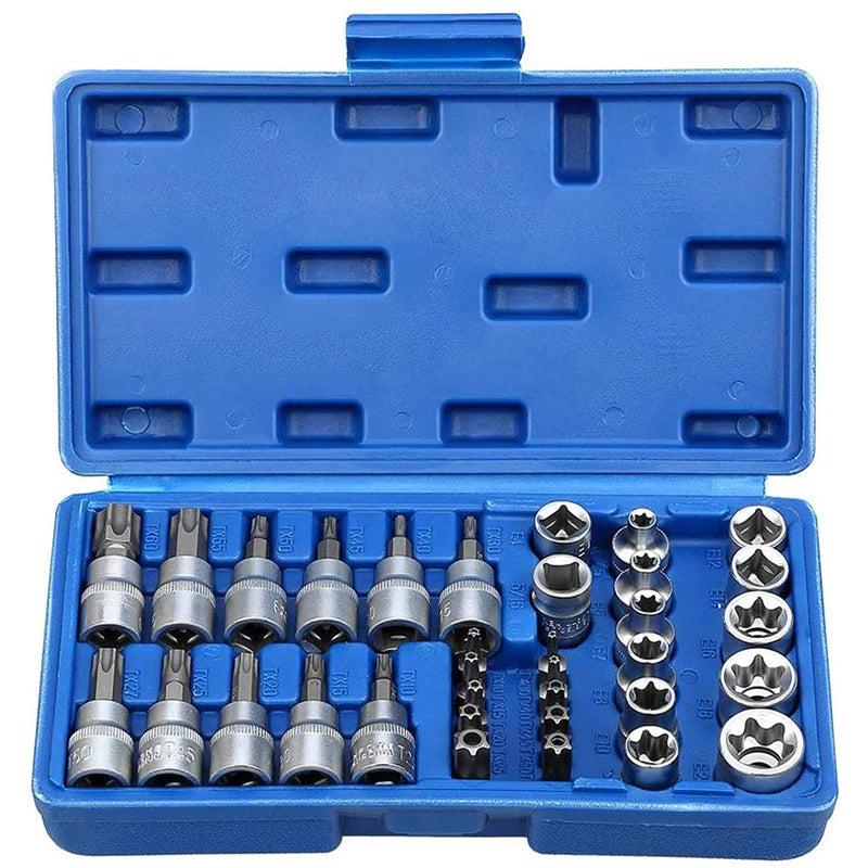 High-quality 34Pcs Torx Star Sockets & Bit Set Male / Female E-Security Bits Drive Handheld Tool Torque Star Socket