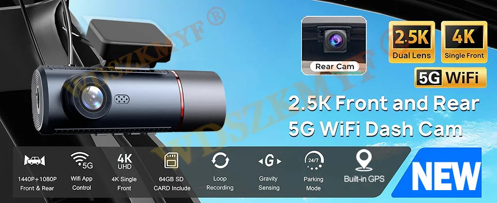 3 Lens Car DVR 4K WIFI GPS Car Dash Cam Video Recorder 1080P inside Front and Rear View Cameras 24H Parking Monitor Black Box