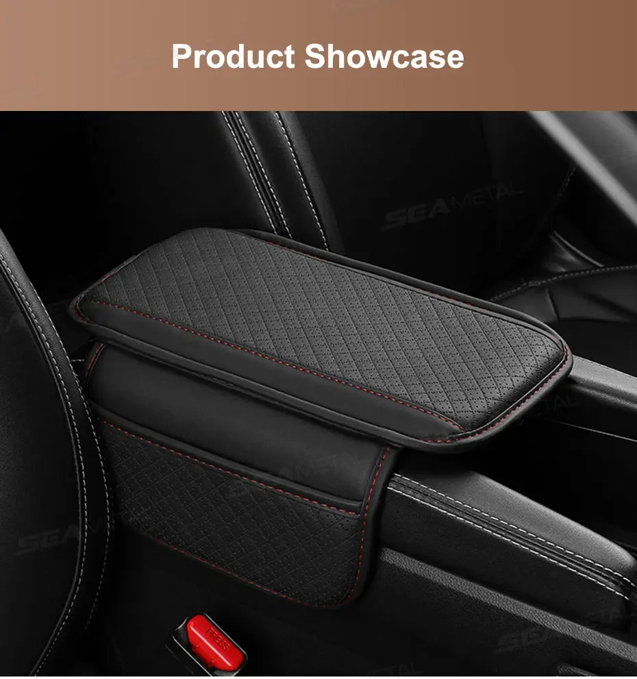 Leather Car Armrest Box Pad Memory Foam Center Console Arm Rest Protector Cover with Storage Pocket Elbow Rest Cushion