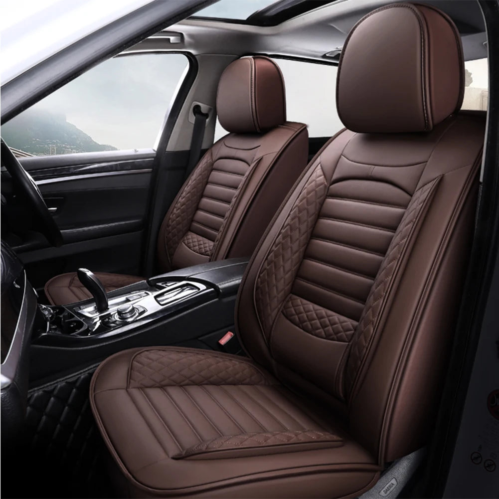 Black & White Faux Leather Car Seat Covers - Universal Fit, Lumbar Support, Waterproof, Anti-Slip, Durable for Cars, SUVs, Truck