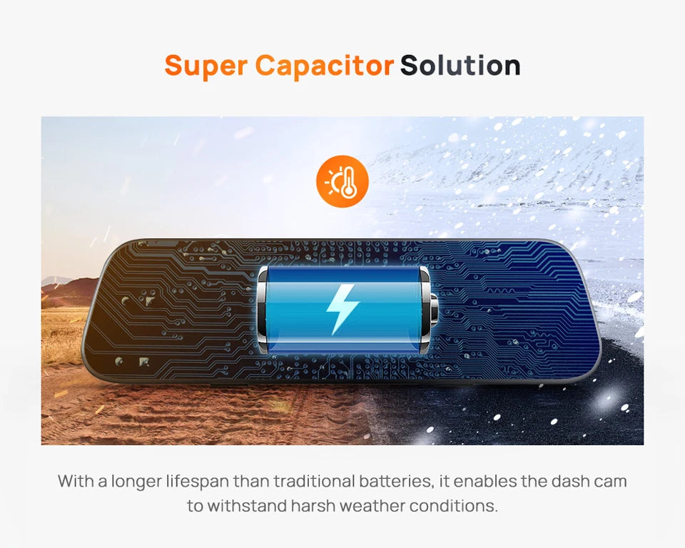 70mai Rearview Dash Cam S500 9.35'' Touch Screen 70mai S500 Car DVR 3K Super Capacitor Dual-Channel HDR Voice Control 24H Park