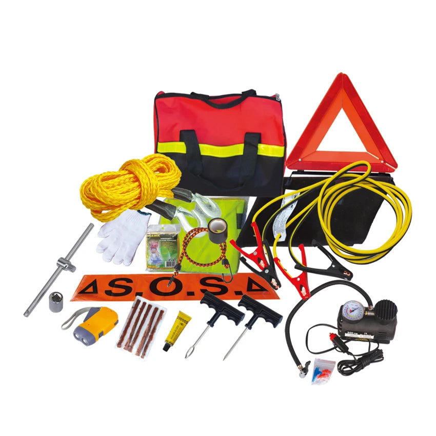 Travel Car Emergency Tool With Tire Gauge Repair Assistance Roadside Tool Kits